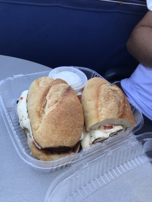 The surf. Chicken cutlet, fresh mozz, red peppers, and balsamic mayo