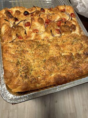 A small portion of the focaccia bread we purchased from Silver Fox food truck for Easter!! Of course it came with dip, not shown.