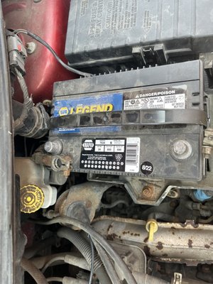 The "new" battery Wymers claimed to have put in her van. The battery I installed last September