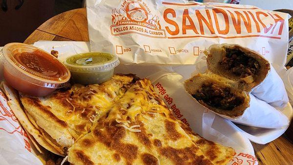 Asada quesadilla and Asada sandwich