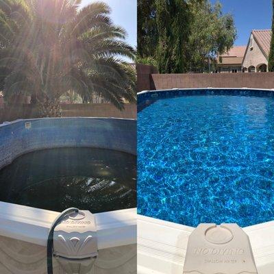 Steel above ground pool before and after liner change and service.