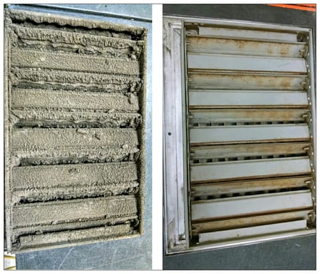 Before (left side) and after (right side) duct cleaning services by N.B. Rogers' NADCA certified technicians