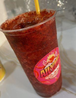 Ailyme's Miches- Our new popular miche cups. Full cup has our chamoy & chili not just the rim. Has our salsa negra, tarugo & saladito.