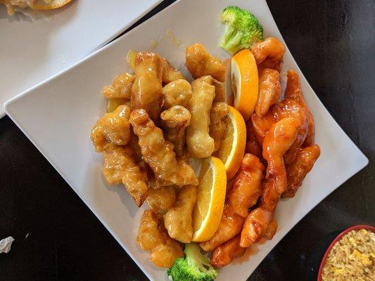 Butterfly chicken: orange chicken and sweet and sour chicken