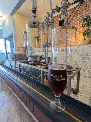 A North Carolina Kellerbock in front of a cleaned and prepped brew system awaiting its next batch.