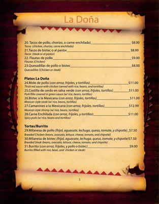 La Doña Mexican Restaurant - Menu 2 of 3