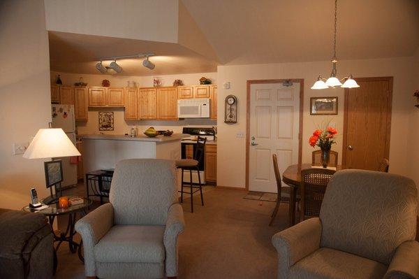 Living room inside a one bedroom apartment at Regency Place.