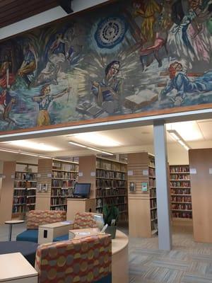 Inside of the new library.  Beautiful murals!