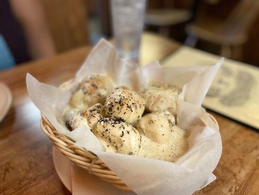 Garlic knots drowned in butter.