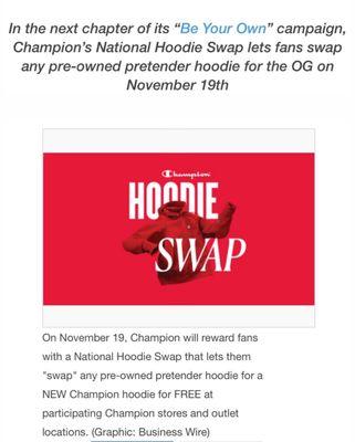 About the hoodie swap. Don't know if it's an annual thing