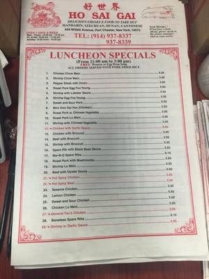 Lunch special menu