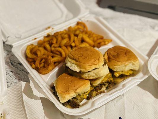 Cheese Burger Sliders & Curley Fries