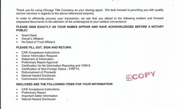 Instructions from Chicago Title said to have the documents notarized.