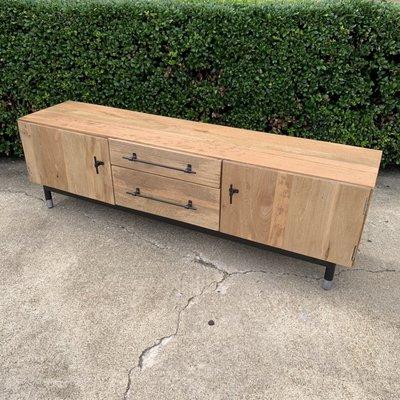 Solid Mango Wood And Raw Industrial Base Tv Stand