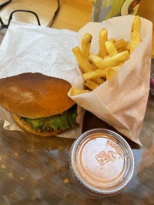 Chicken burger and fries