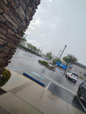 Inside the deltaco lobby on a rainy day