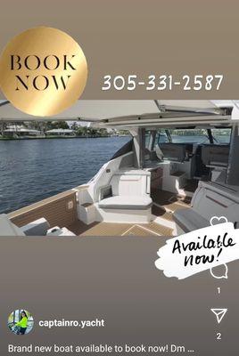 Brand new boat available to book now! Dm for details #yachtlife #tiara #CaptainRo 305-331-2587