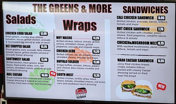 Menu - salad, wraps and sandwiches