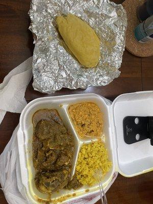 Goat Stew with egusi, rice and fufu