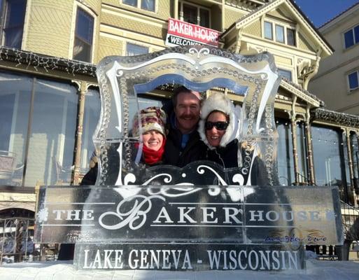 The Baker House Frame photo op ice sculpture