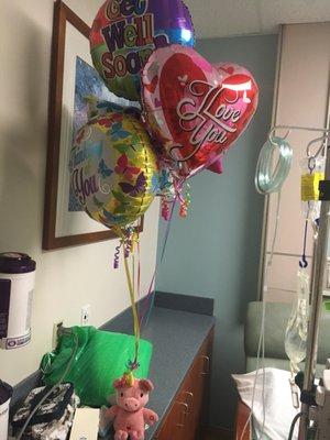 Balloons & stuffed animal approved for ICU