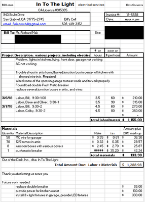 I was conned. Take a look at this bill and he didn't even finish the work. Look at my bill.