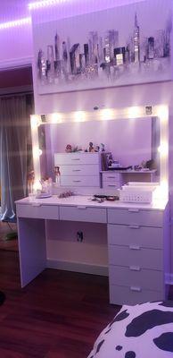 1 of 5 pieces of furniture assembled, lighted vanity