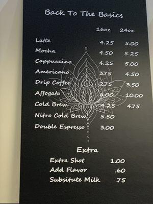 Coffee menu