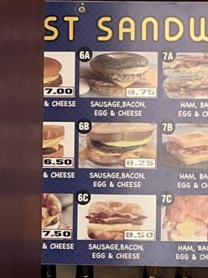 Sandwich menu