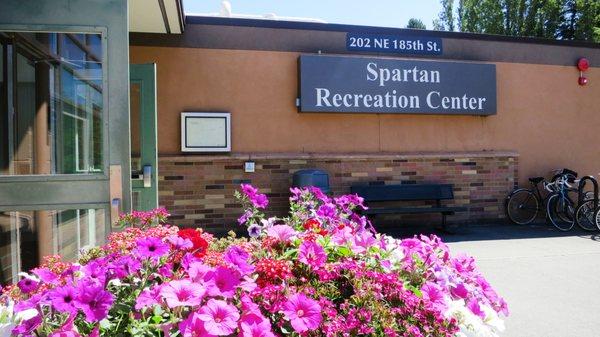 Flowers in front of Spartan Recreation Center