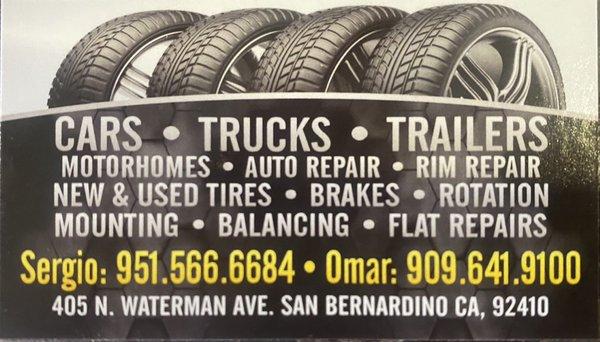 Business card for A Solutions Tire Shop