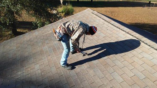 Fixing a leaking roof for a customer in Saint Pauls, NC