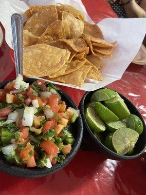 Complimentary homemade tortilla chips, pico, limes and salsa (not pictured)