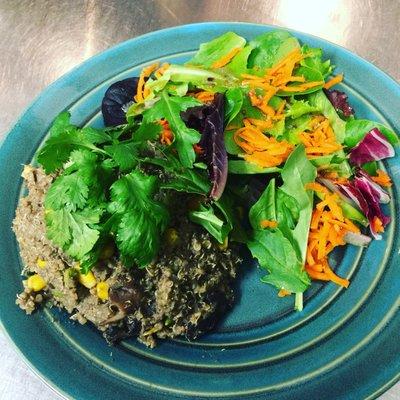 Mushroom quinoa risotto w/ greens and carrots and your choice of dressing for Thursday night dinner