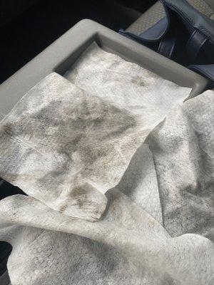 Oil and dirt that the tech left on the surfaces of my vehicle.