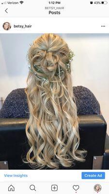 Wedding updo with clip in extensions with shoulder length hair Hair by Betsy