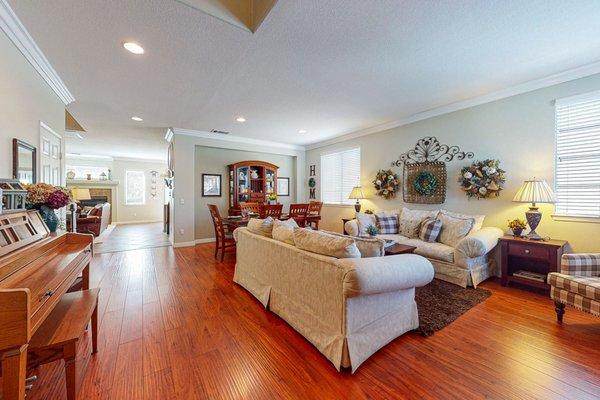 Entryway open concept living room and dining room.