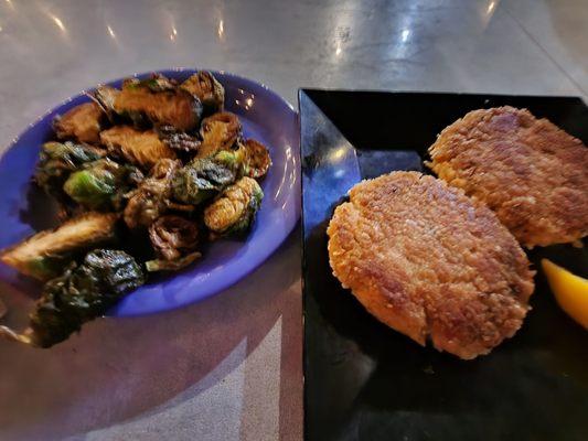 Crab cakes and Brussel sprouts