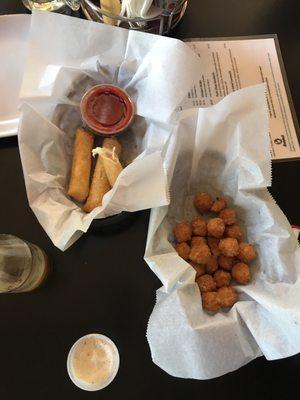 Cheese curds and wonton mozzarella sticks