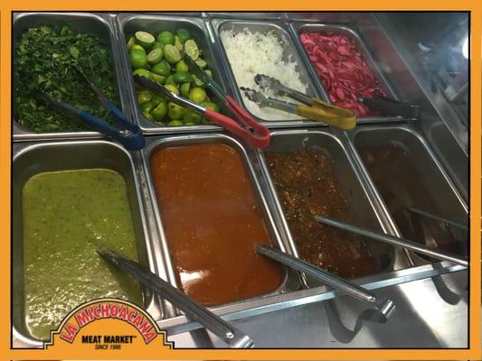 Fresh Salsa Bar! For your Tacos to dine-in or you can take some home!