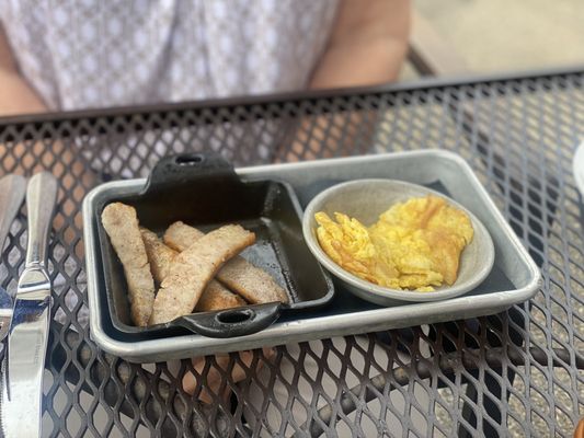 Sausage with a side of scrambled eggs