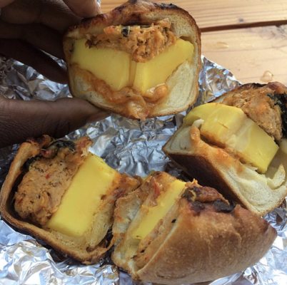 Spicy chicken stuffed bagel