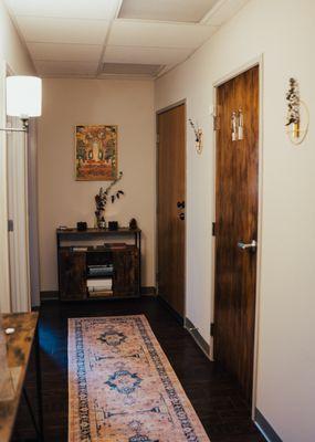 Restroom in clinic and in hallway of building