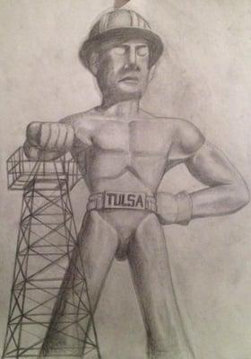 Pencil sketch of Tulsa, OK Driller Man