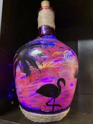 Hand painted lighted bottle!