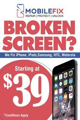 iPhone Screen Repair starting at $39+tax.