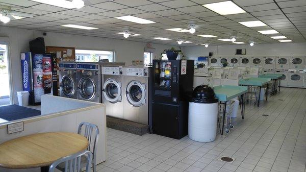 A peek inside the laundromat. Pictured here are the largest washers we offer!