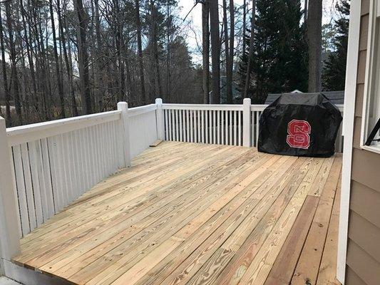 Deck refurbish. New desk boards and painting of Rails.