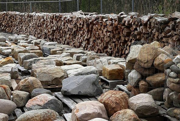 Seasoned Firewood & A Large selection of Granite and Sandstone Boulders. Delivery Available.