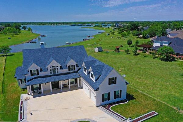 Beautiful lake front home captured with drone